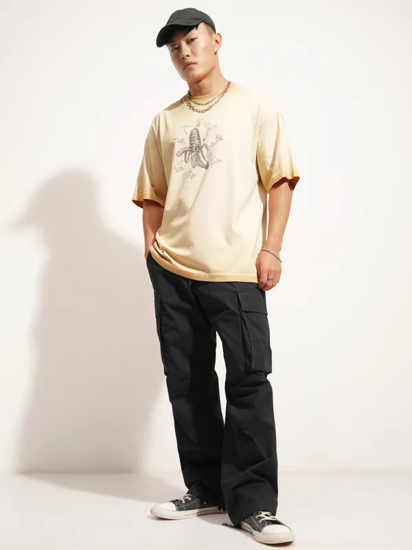 Highlander Men Brown Printed Round Neck Oversized Fit T-Shirt