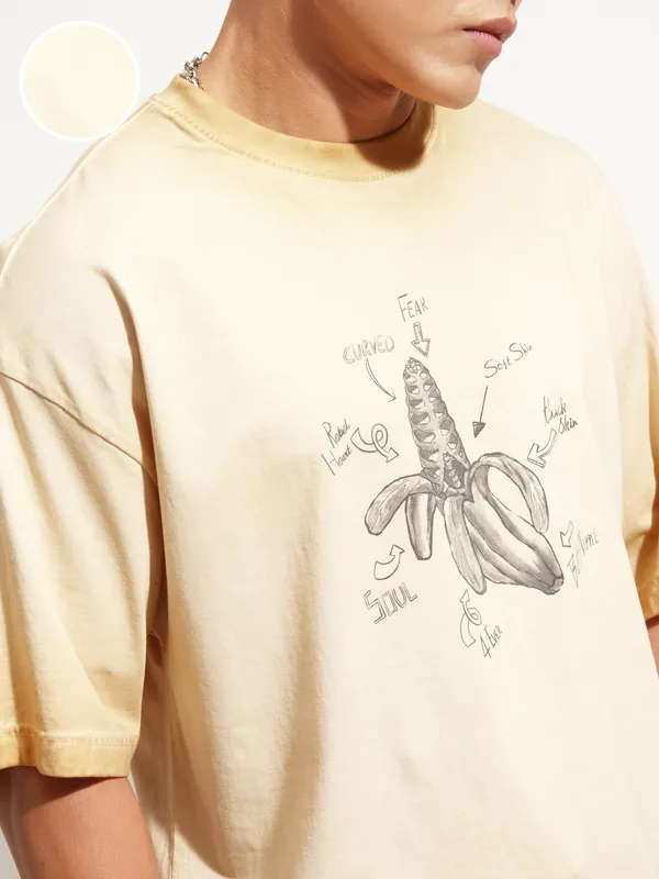 Highlander Men Brown Printed Round Neck Oversized Fit T-Shirt