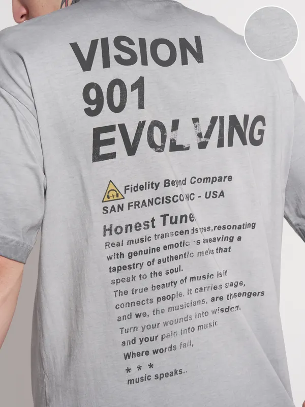 Highlander Men Grey Printed Round Neck Oversized Fit T-Shirt