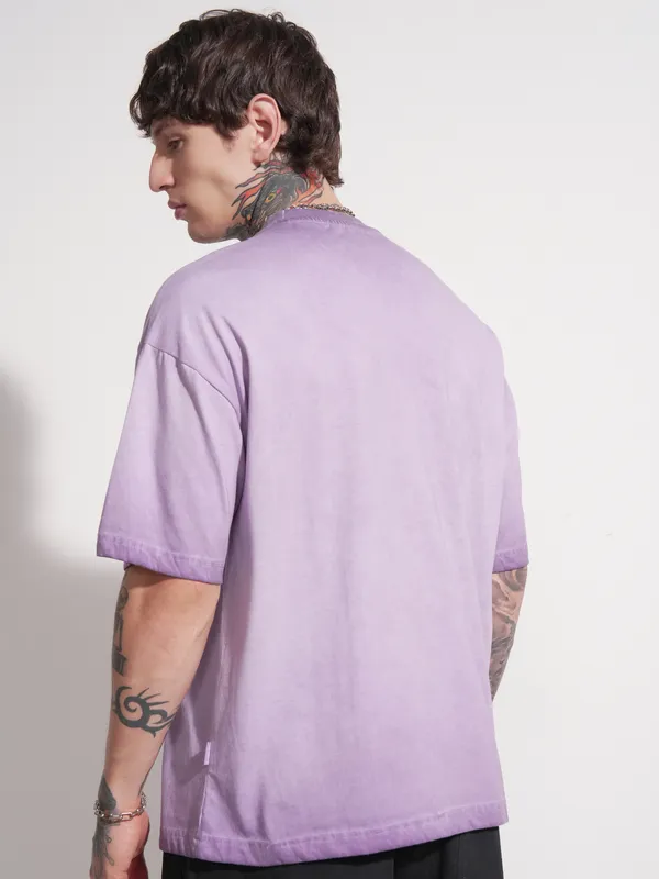 Highlander Men Lavender Printed Round Neck Oversized Fit T-Shirt