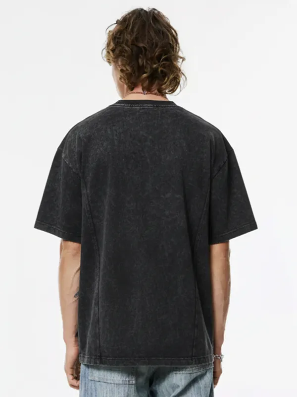 Highlander Men Black Embroidered Round Neck Oversized Fit T-Shirt