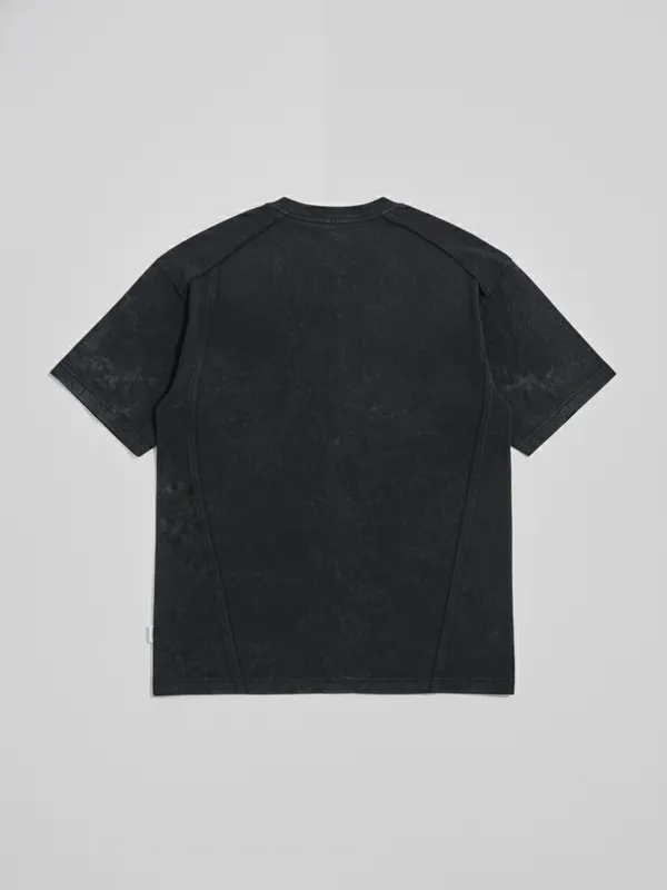 Highlander Men Black Embroidered Round Neck Oversized Fit T-Shirt