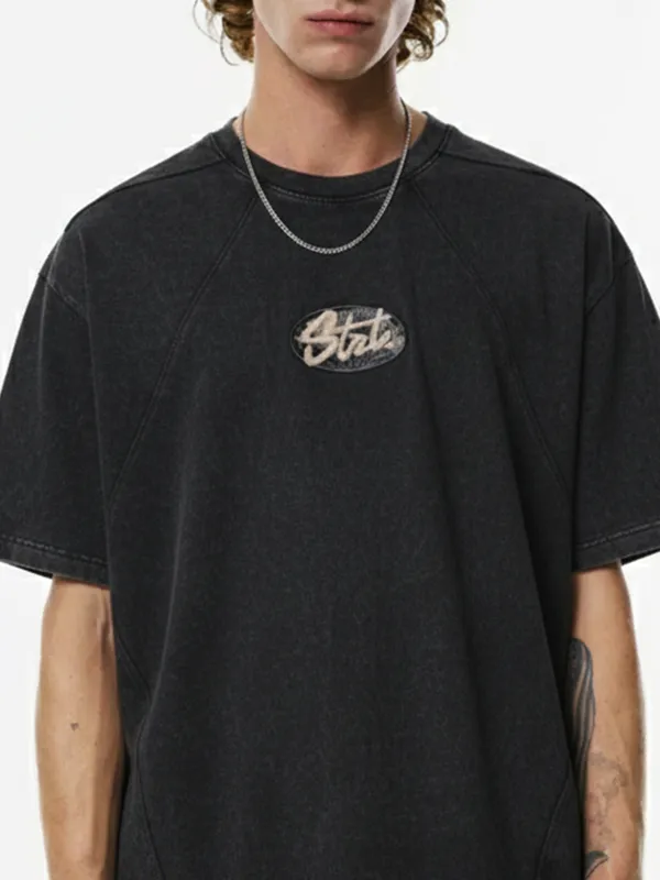 Highlander Men Black Embroidered Round Neck Oversized Fit T-Shirt