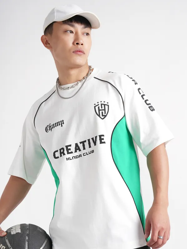 Highlander Men White Printed Round Neck T-Shirt