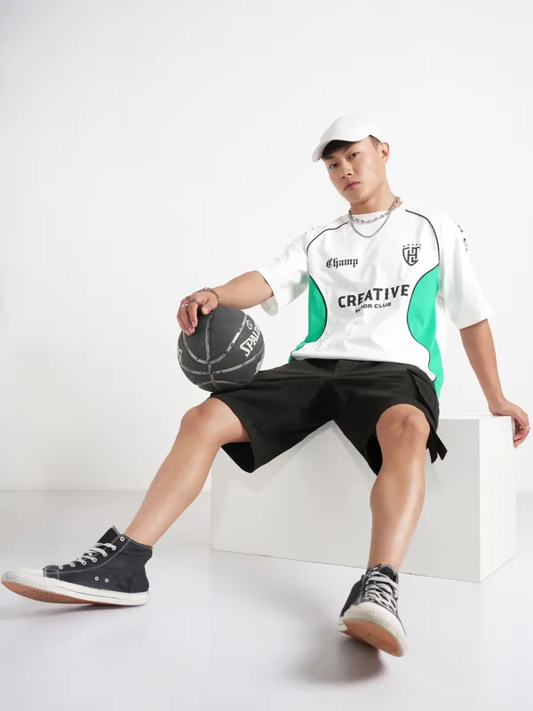 Highlander Men White Printed Round Neck T-Shirt