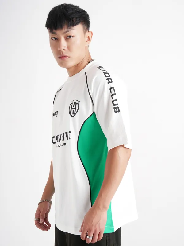 Highlander Men White Printed Round Neck T-Shirt