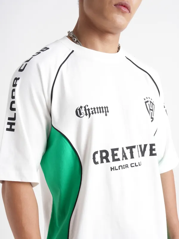 Highlander Men White Printed Round Neck T-Shirt