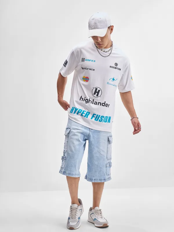 Highlander Men White Printed Round Neck T-Shirt