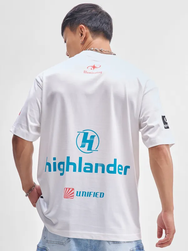 Highlander Men White Printed Round Neck T-Shirt