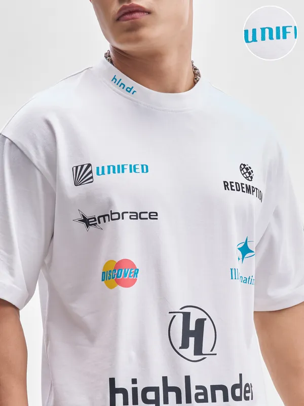 Highlander Men White Printed Round Neck T-Shirt