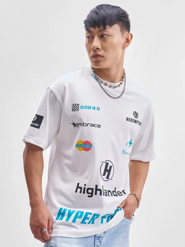 Highlander Men White Printed Round Neck T-Shirt