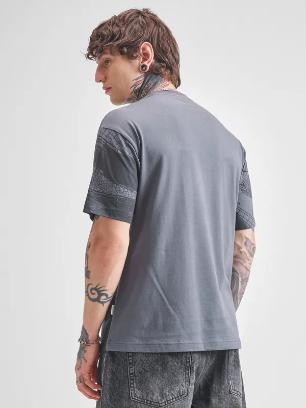 Highlander Men Grey Printed Round Neck T-Shirt