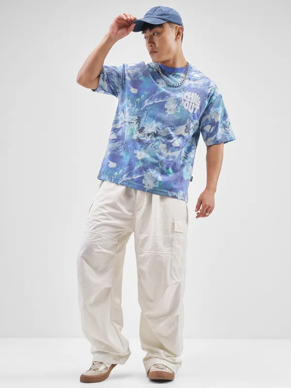 Highlander Men Blue Printed Round Neck T-Shirt