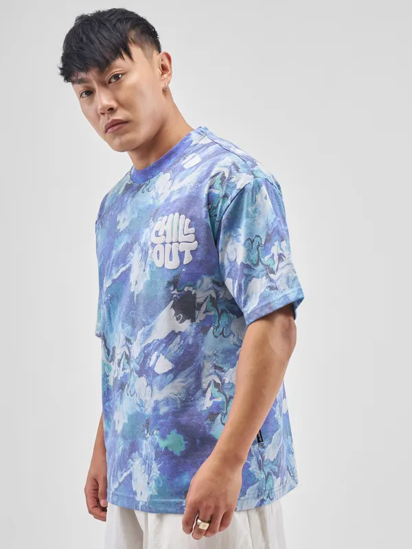 Highlander Men Blue Printed Round Neck T-Shirt