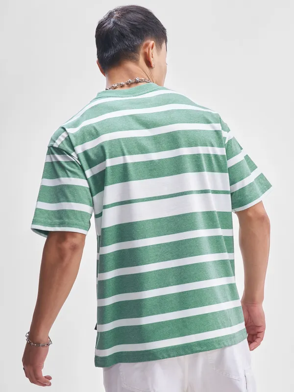 Highlander Men Green Striped Round Neck T-Shirt