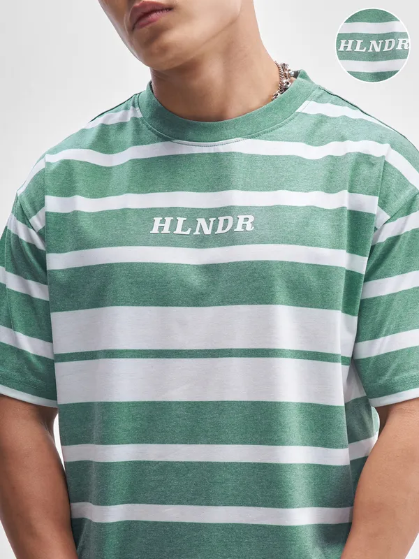 Highlander Men Green Striped Round Neck T-Shirt