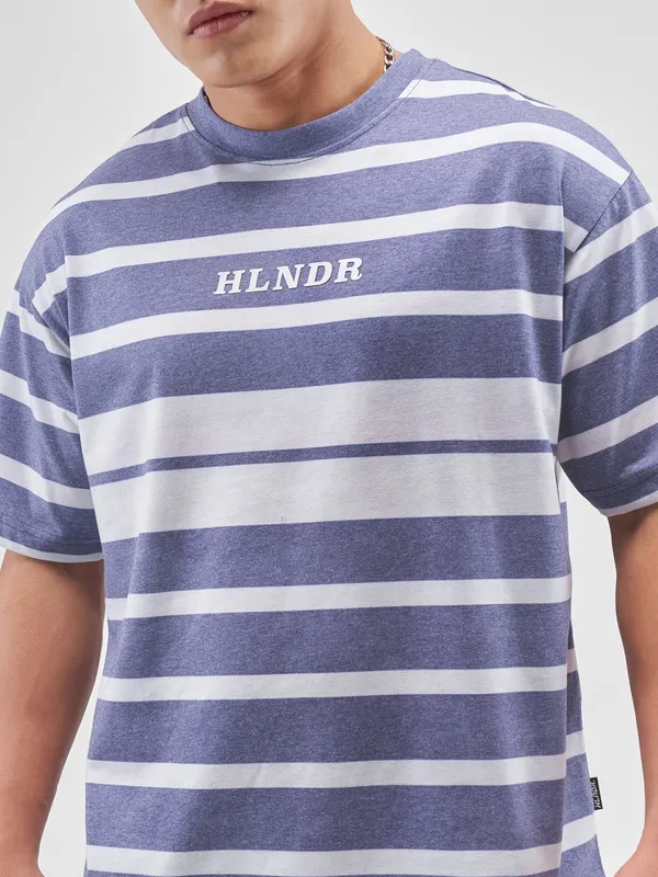 Highlander Men Blue Striped Round Neck T-Shirt