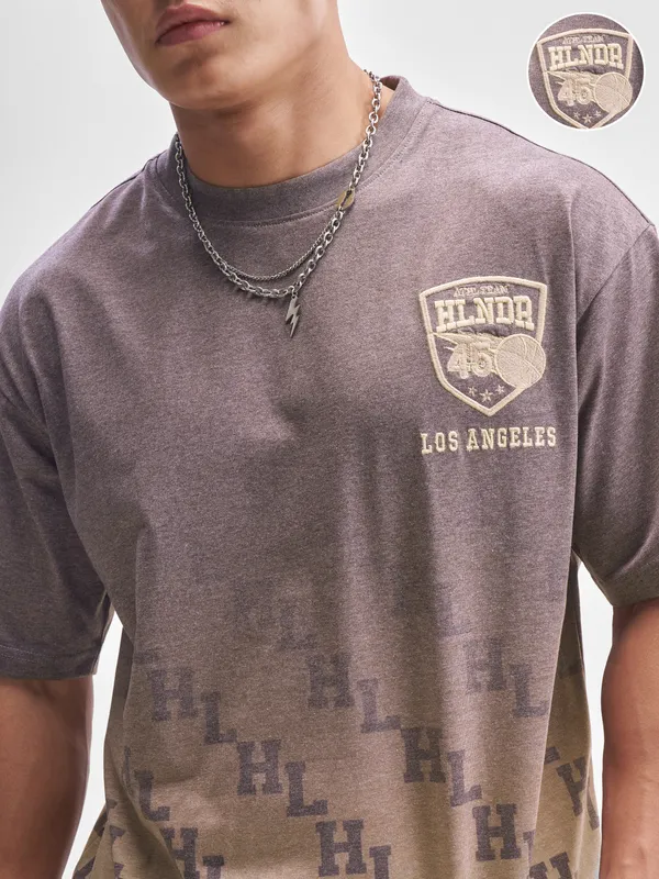 Highlander Men Lavender Printed Round Neck T-Shirt