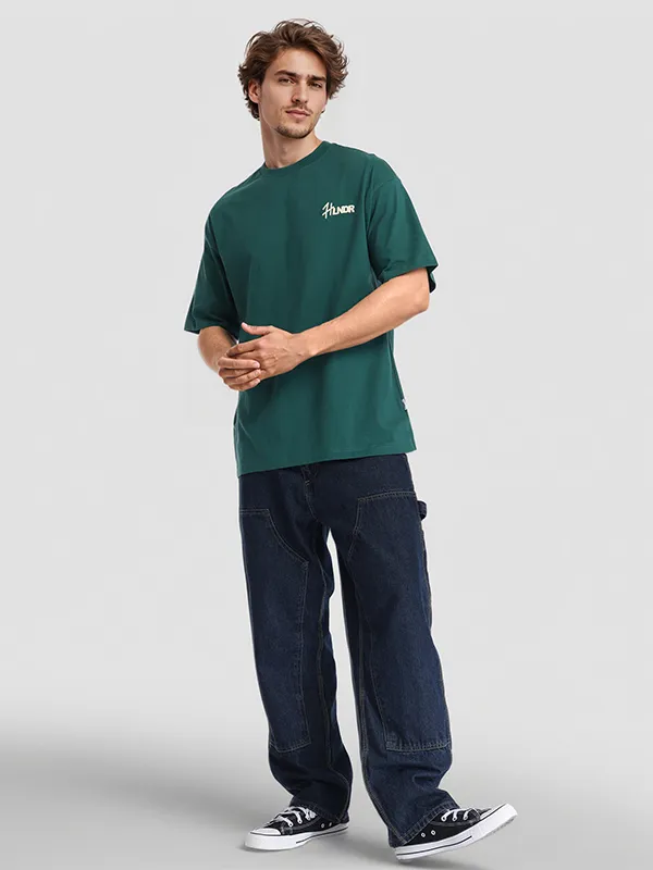 Highlander Men Green Printed Round Neck Oversized Fit T-Shirt