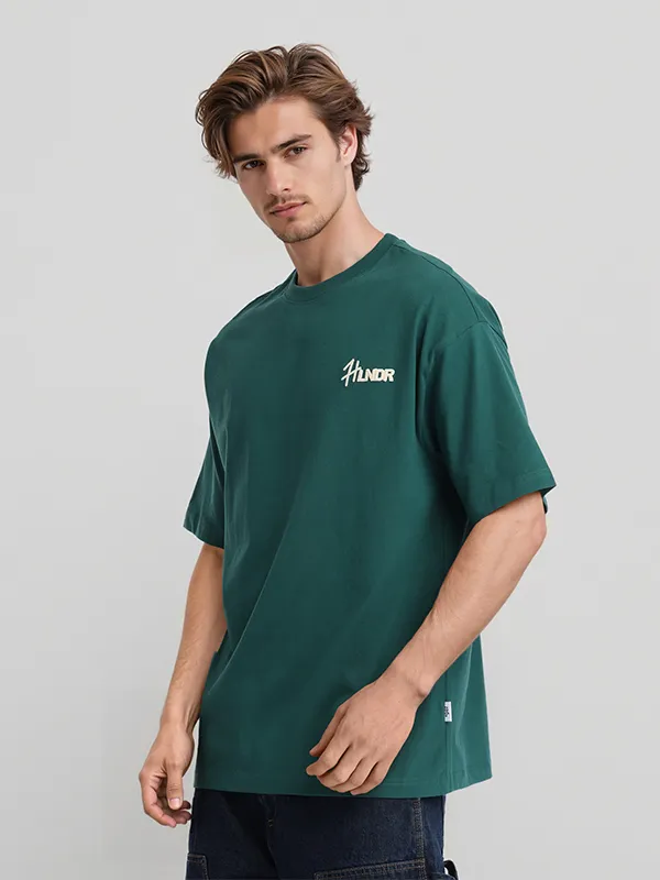 Highlander Men Green Printed Round Neck Oversized Fit T-Shirt