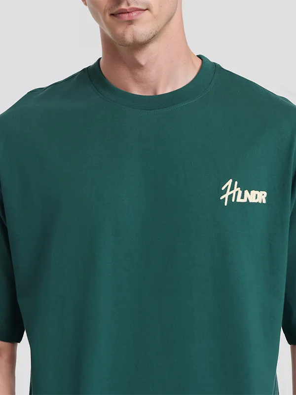 Highlander Men Green Printed Round Neck Oversized Fit T-Shirt
