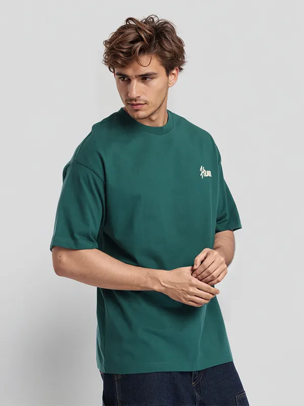 Highlander Men Green Printed Round Neck Oversized Fit T-Shirt