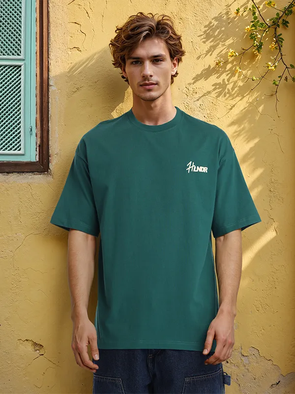 Highlander Men Green Printed Round Neck Oversized Fit T-Shirt