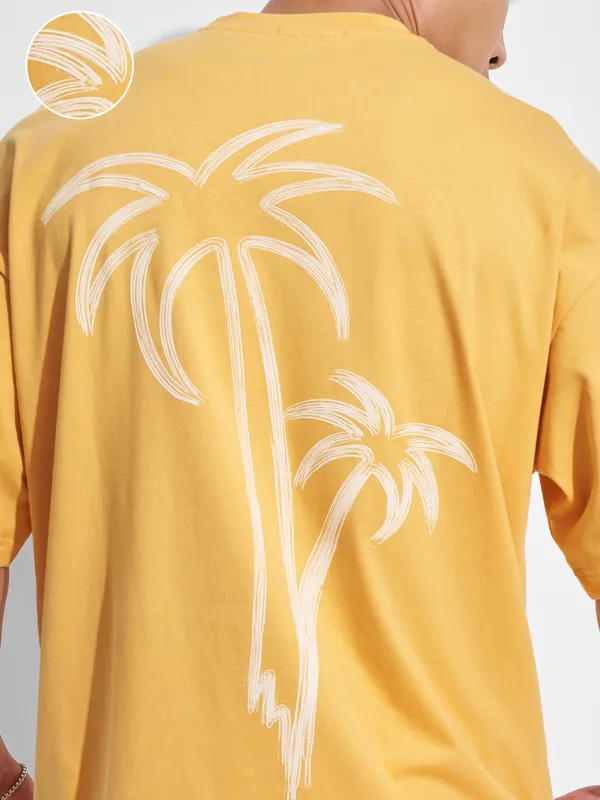 Highlander Men Yellow Printed Round Neck Oversized Fit T-Shirt