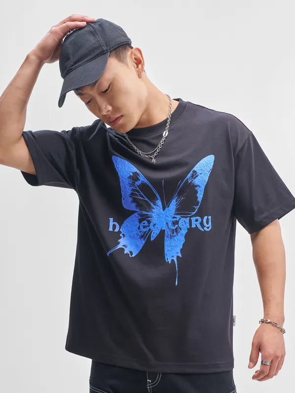 Highlander Men Navy Blue Printed Round Neck T-Shirt