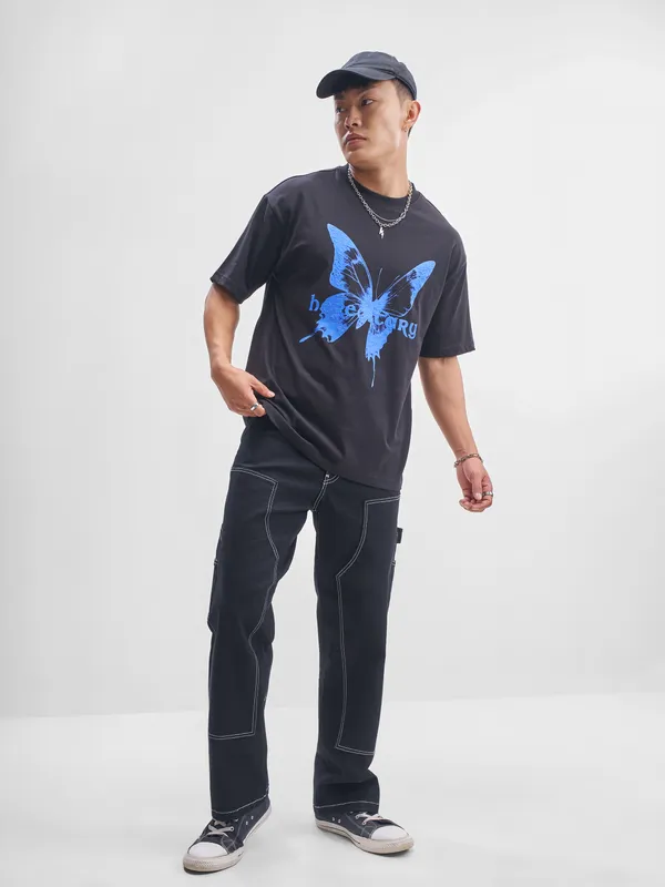 Highlander Men Navy Blue Printed Round Neck T-Shirt