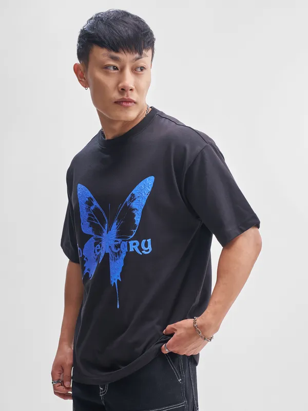 Highlander Men Navy Blue Printed Round Neck T-Shirt