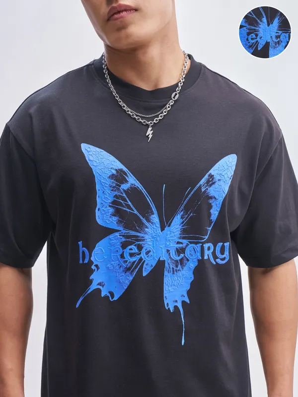 Highlander Men Navy Blue Printed Round Neck T-Shirt