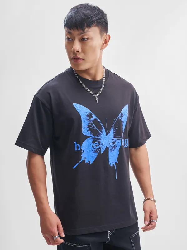 Highlander Men Navy Blue Printed Round Neck T-Shirt