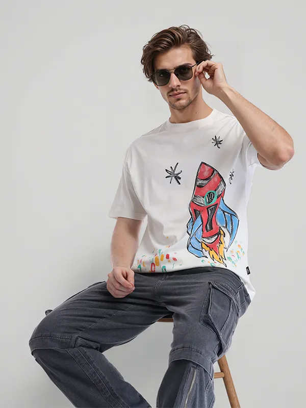 Highlander Men White Printed Round Neck T-Shirt