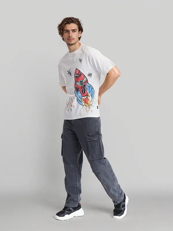 Highlander Men White Printed Round Neck T-Shirt