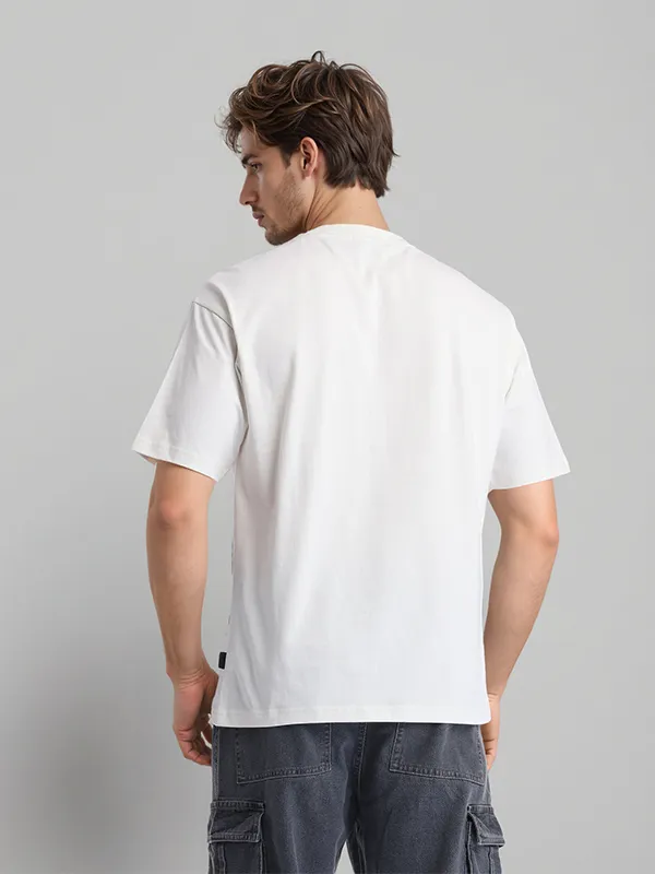 Highlander Men White Printed Round Neck T-Shirt