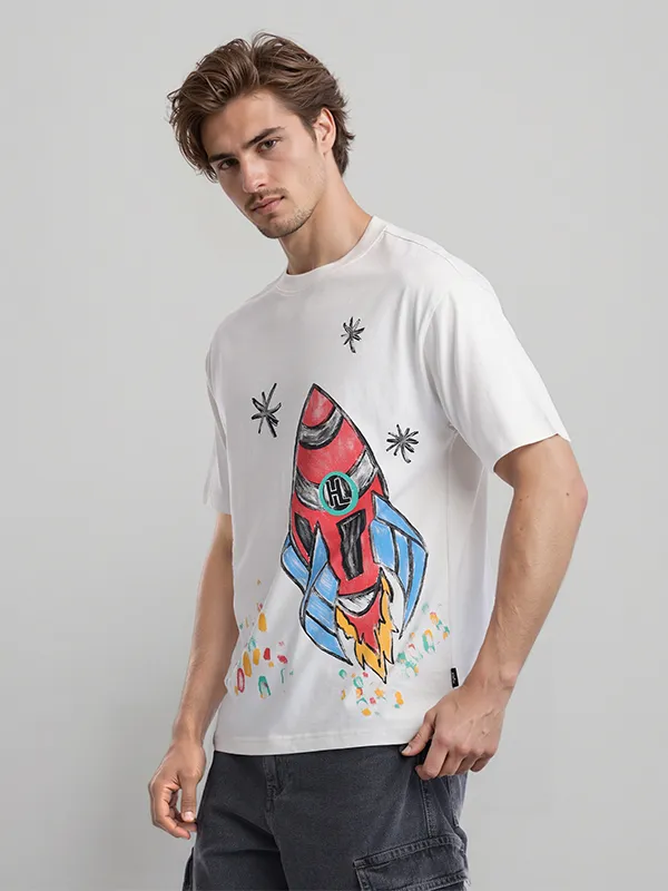 Highlander Men White Printed Round Neck T-Shirt