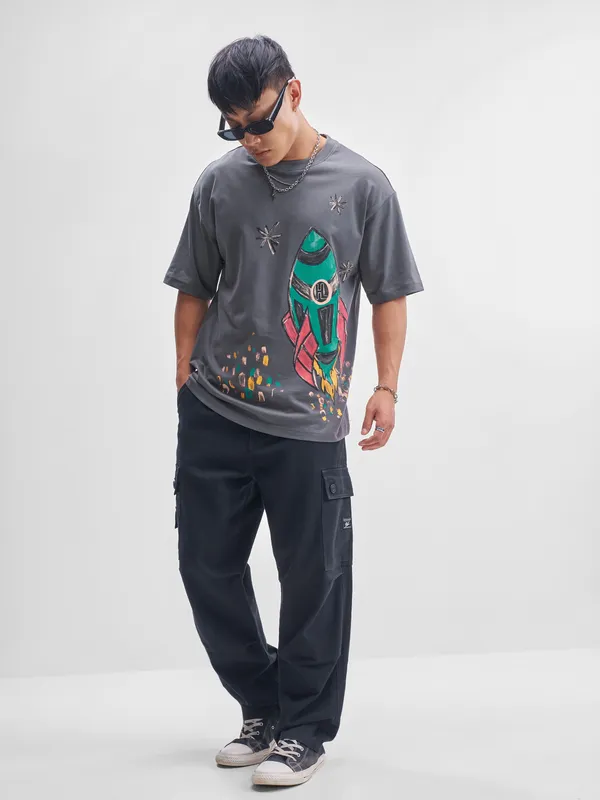 Highlander Men Grey Printed Round Neck T-Shirt