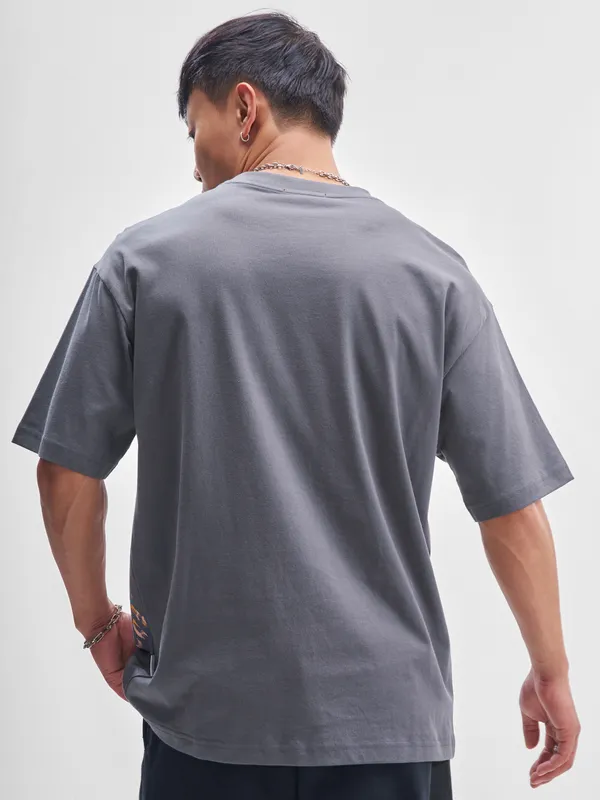 Highlander Men Grey Printed Round Neck T-Shirt