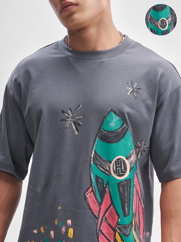 Highlander Men Grey Printed Round Neck T-Shirt