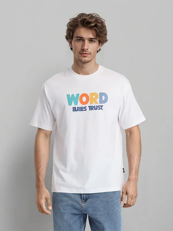 Highlander Men White Printed Round Neck T-Shirt