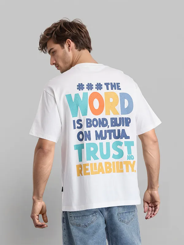 Highlander Men White Printed Round Neck T-Shirt