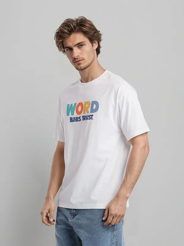 Highlander Men White Printed Round Neck T-Shirt