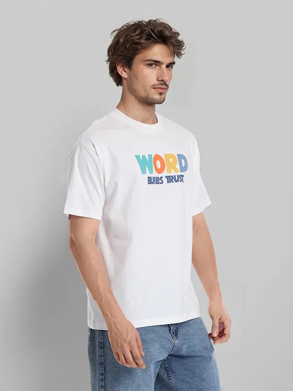 Highlander Men White Printed Round Neck T-Shirt