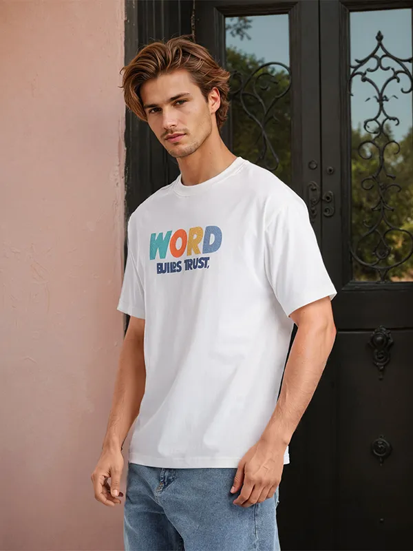 Highlander Men White Printed Round Neck T-Shirt