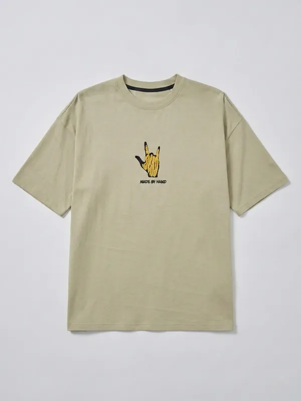 Highlander Men Nude Printed Round Neck Oversized Fit T-Shirt