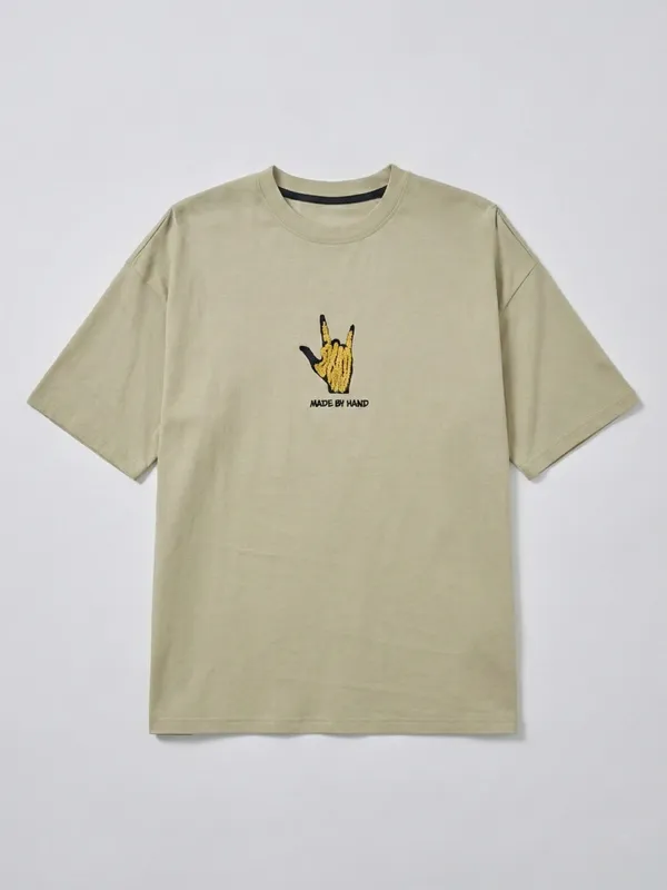 Highlander Men Nude Printed Round Neck Oversized Fit T-Shirt