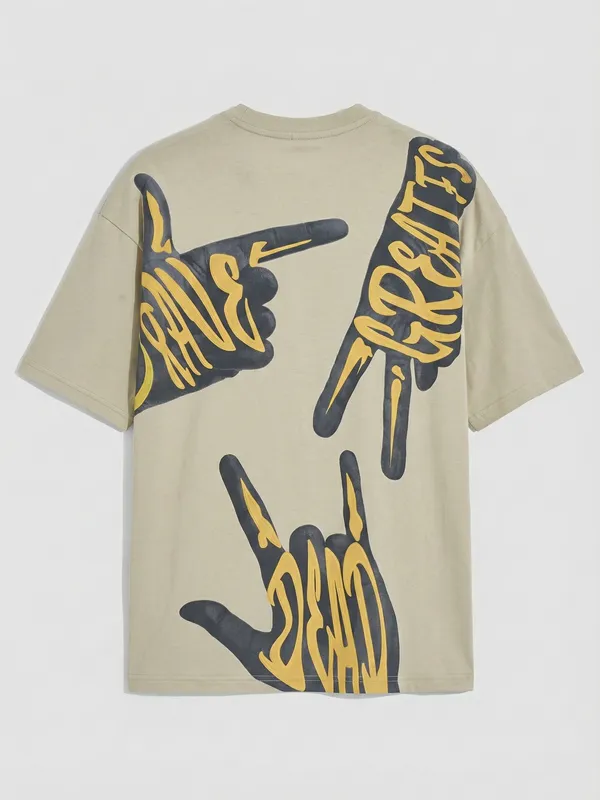 Highlander Men Nude Printed Round Neck Oversized Fit T-Shirt