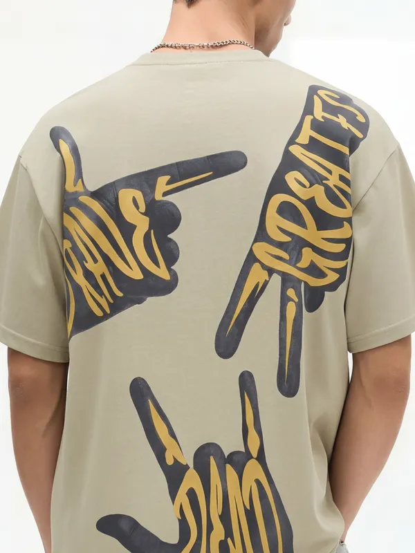 Highlander Men Nude Printed Round Neck Oversized Fit T-Shirt