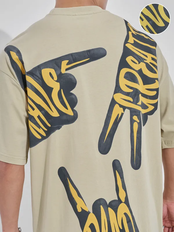 Highlander Men Nude Printed Round Neck Oversized Fit T-Shirt